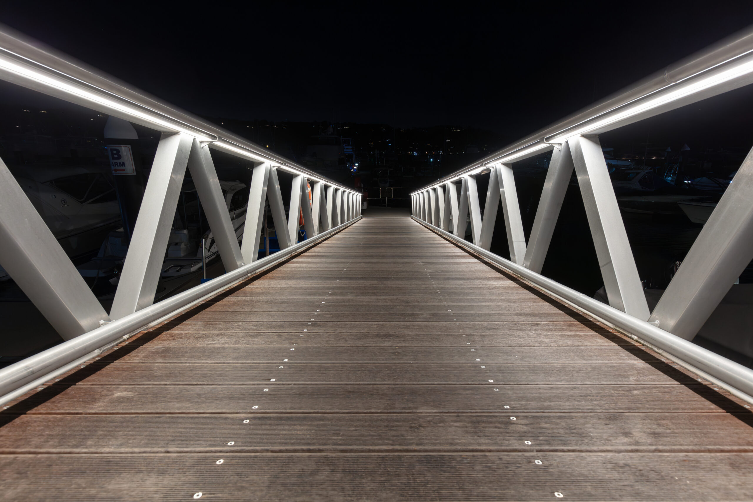 Marina dock with LED strip